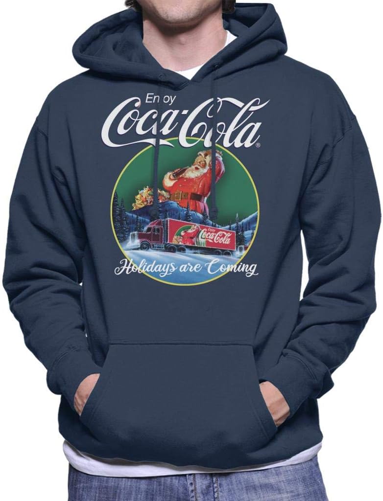 Coca-Cola Holidays Are Coming Truck Men's Hooded Sweatshirt Navy Blue