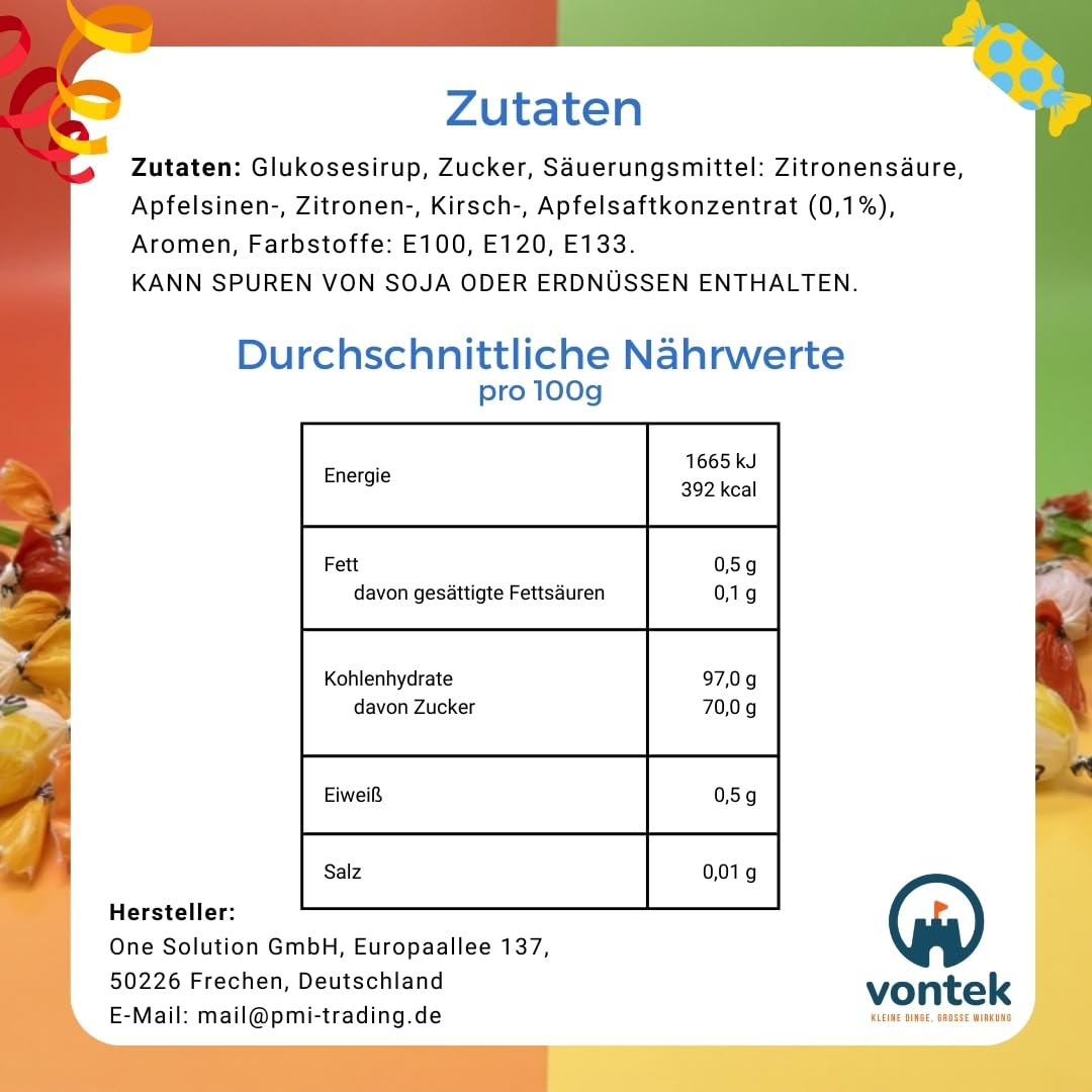 vontek 10 kg Bonbons Großpackung – 1800 Bonbons einzeln verpackt – Perfektes Wurfmaterial für Karneval, Fasching, Halloween, Messen – Fruchtbonbons, Mini Bonbons, bunt gemischt
