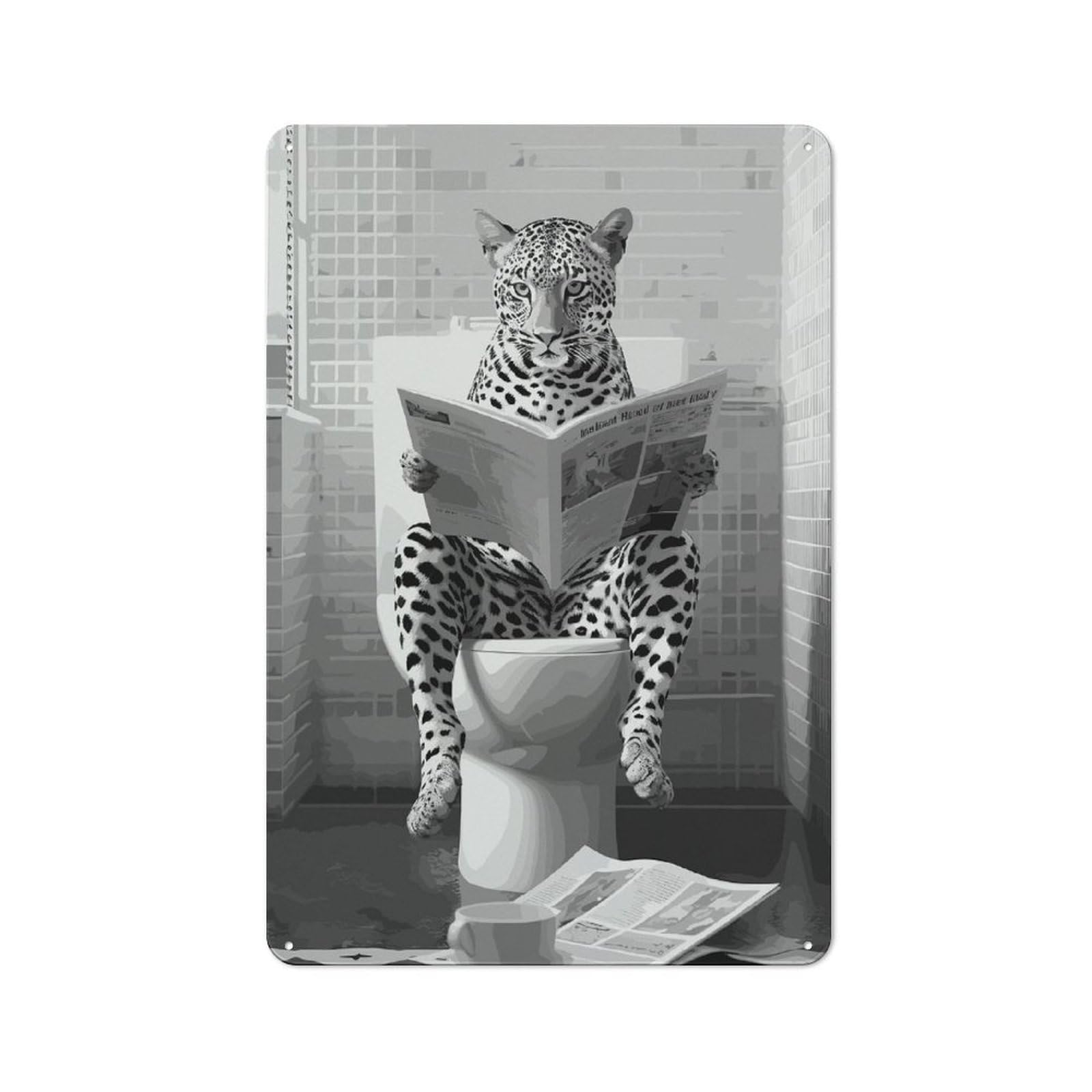 Junmoney Leopard In Toilet Bistro Metal Sign 30X20cm, Vintage Cafe Wall Decor For Takeaway, Bar, Kitchen Or Counter Area