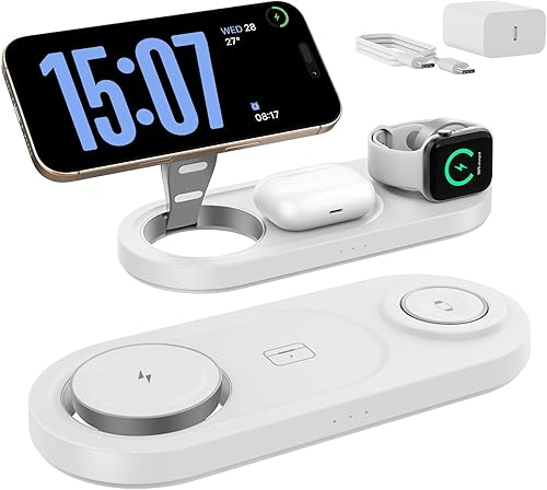 Mdrndock - Estación de carga magnética 3 en 1 para Apple, soporte de cargador inalámbrico plegable para Mag-Safe para iPhone 171615141312Pro