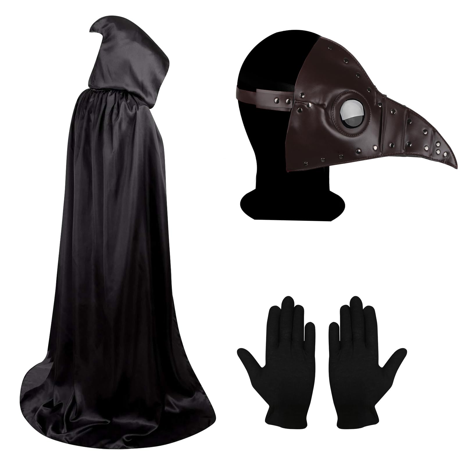 Halloween Plague Doctor Mask, Halloween Costume Props, Plague Doctor Costume, Steampunk Halloween Mask, Long Nose Bird Beak Mask with Gloves, Hooded Cloak for Halloween Cosplay Party Men Women