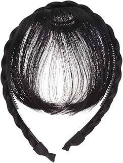 Bangs Hair Pieces Womens Headbands 1pcs Front Hair Bangs, Hairband Braids with Bangs, Hair Braided Headband for Women Girls (Black) Hair Braid Headband Headband Bangs