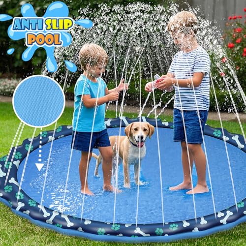 HaoVrisn Wasserspielzeug Kinder Outdoor, 170CM Wassersprinkler Kinder Outdoor, Hundepool, Splash Pad für Kind und Haustiere, Rutschfestem und Verdicktem PVC Boden (170CM)