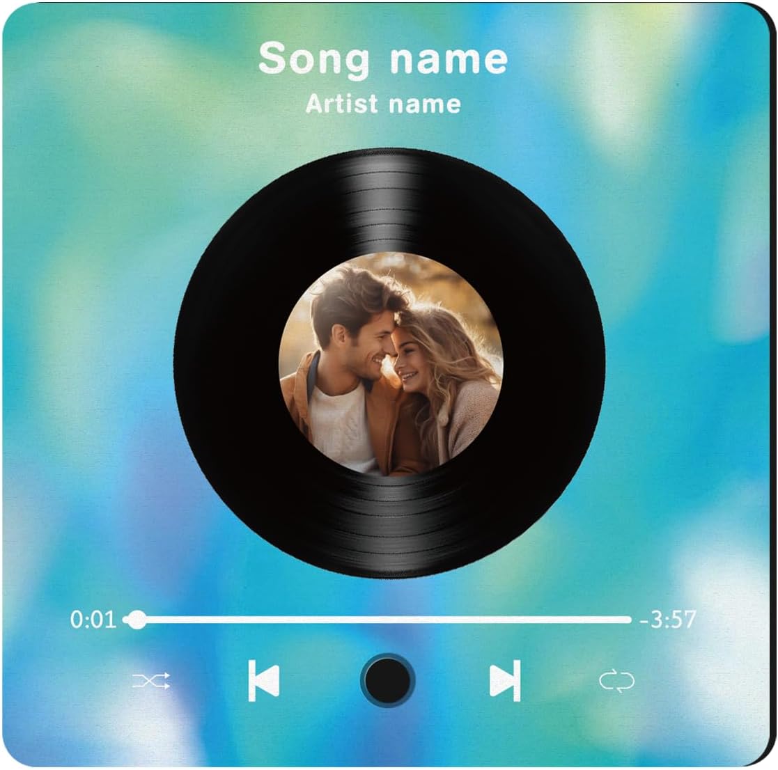 Dyoart Custom Music Fridge Magnet with Photo, Personalized Music Magnets for Refrigerator, Customizable Vinyl Records Fridge Sticker Can Plays Song, Wedding for Girlfriend Boyfriend