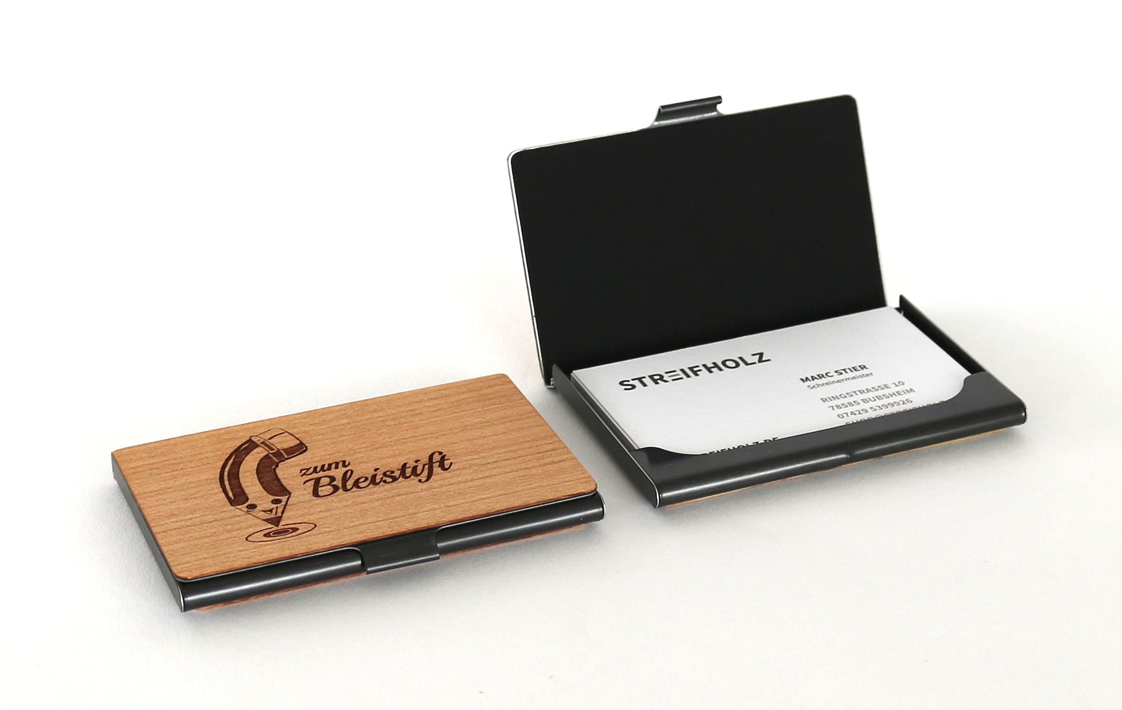 STREIFHOLZ - Visitenkartenetui aus Holz, personalisiert mit Gravur, Kartenetui für 15 Visitenkarten, Visitenkartenhalter als Geschenk für Männer & Frauen