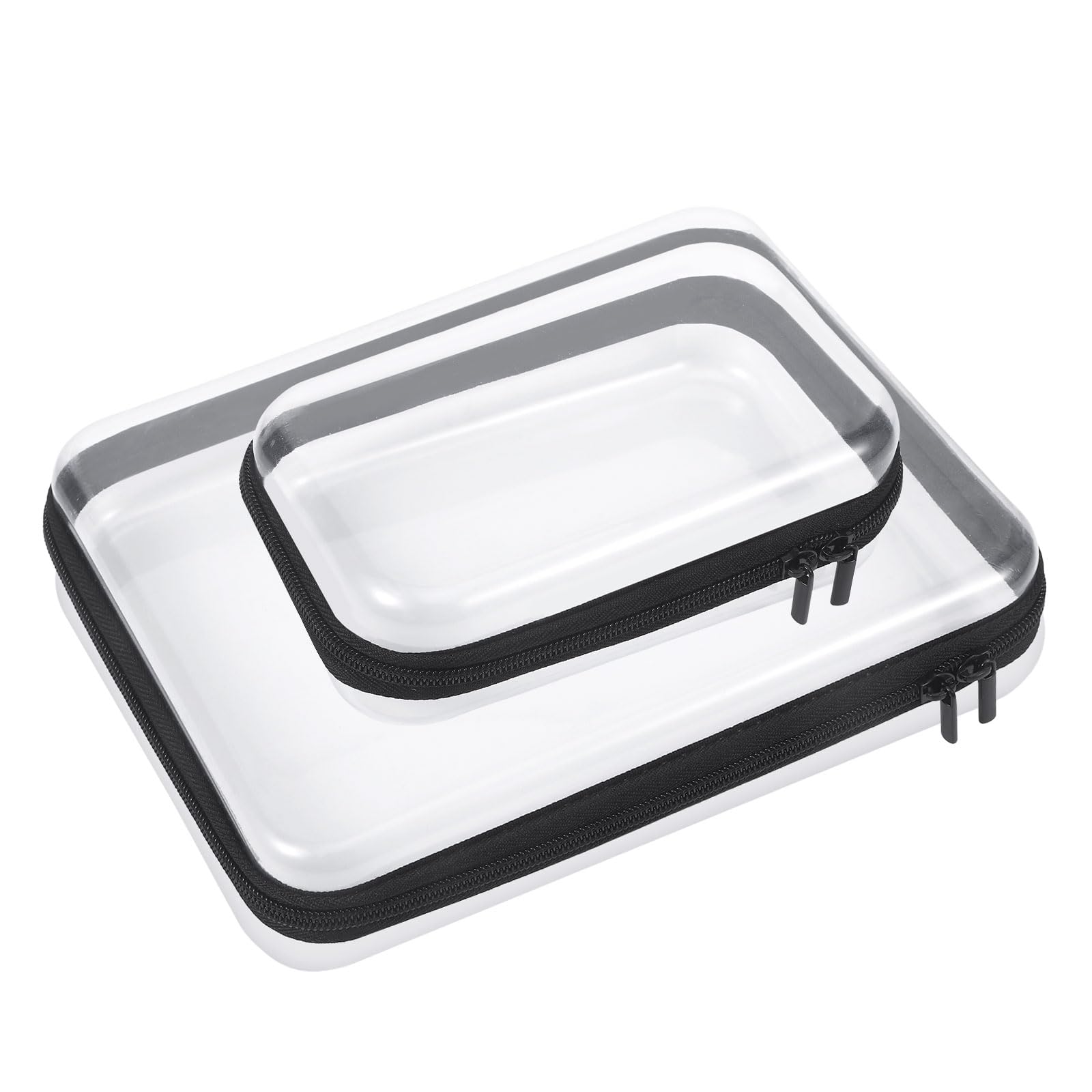 Qiuruoo 2pcs Clear Hard Shell Zipper Case,Hard Shell Zipper Case for Snacks,Makeup,Pencils and Toys, Clear Bag for Travel and Easily to Take with (