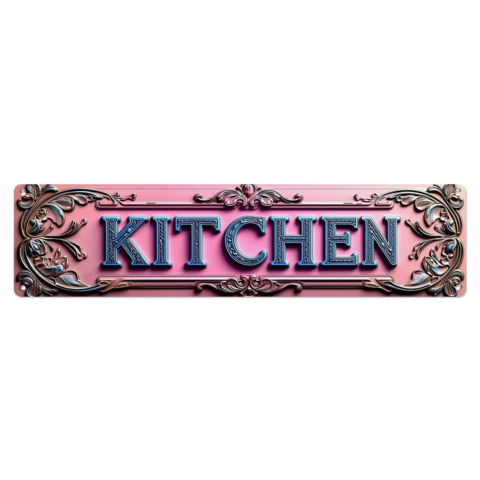 Jdyaojiesheng Vintage Ornate Blue Text Pink Background Tin Sign Retro Metal Wall Decor Metal Poster, Home Bar Garage Farmhouse Cafe Wall Art Decoration 4X16inch