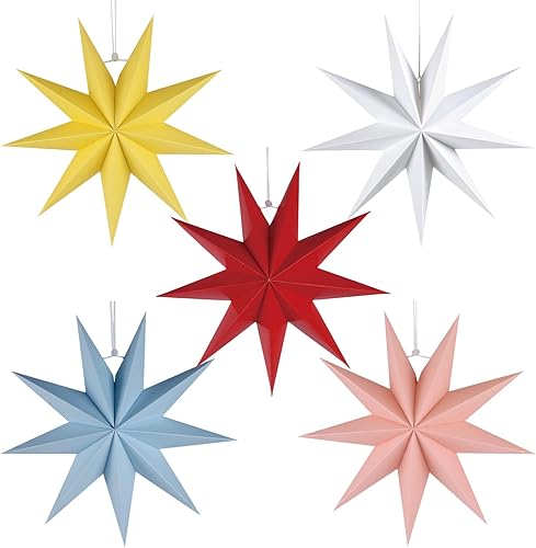 Paquete de 5 faroles de papel con estrellas para colgar en Navidad, decoración para bodas, fiestas de cumpleaños, decoración del hogar (multicolor)