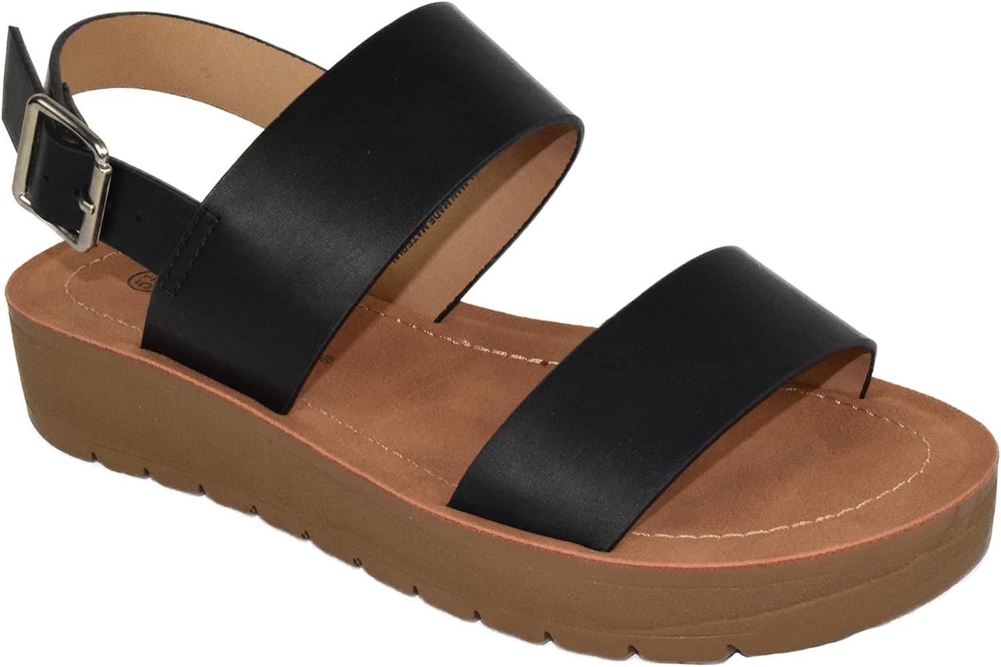 Soda Shoes Women Sandals Ankle Strap Buckled Flatform Wedge Flat Heel REMUS-S Black 10