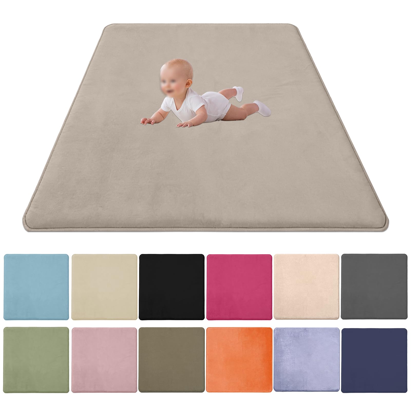 Zteiuqx Baby Play Mat, Coral Velvet Activity Rug for Tummy Time, Non-Slip Nursery Floor Mat for Infants, Kids 2CM Thick Memory Foam Crawling Mat 90x150cm/35.43x59.06inch — image 1
