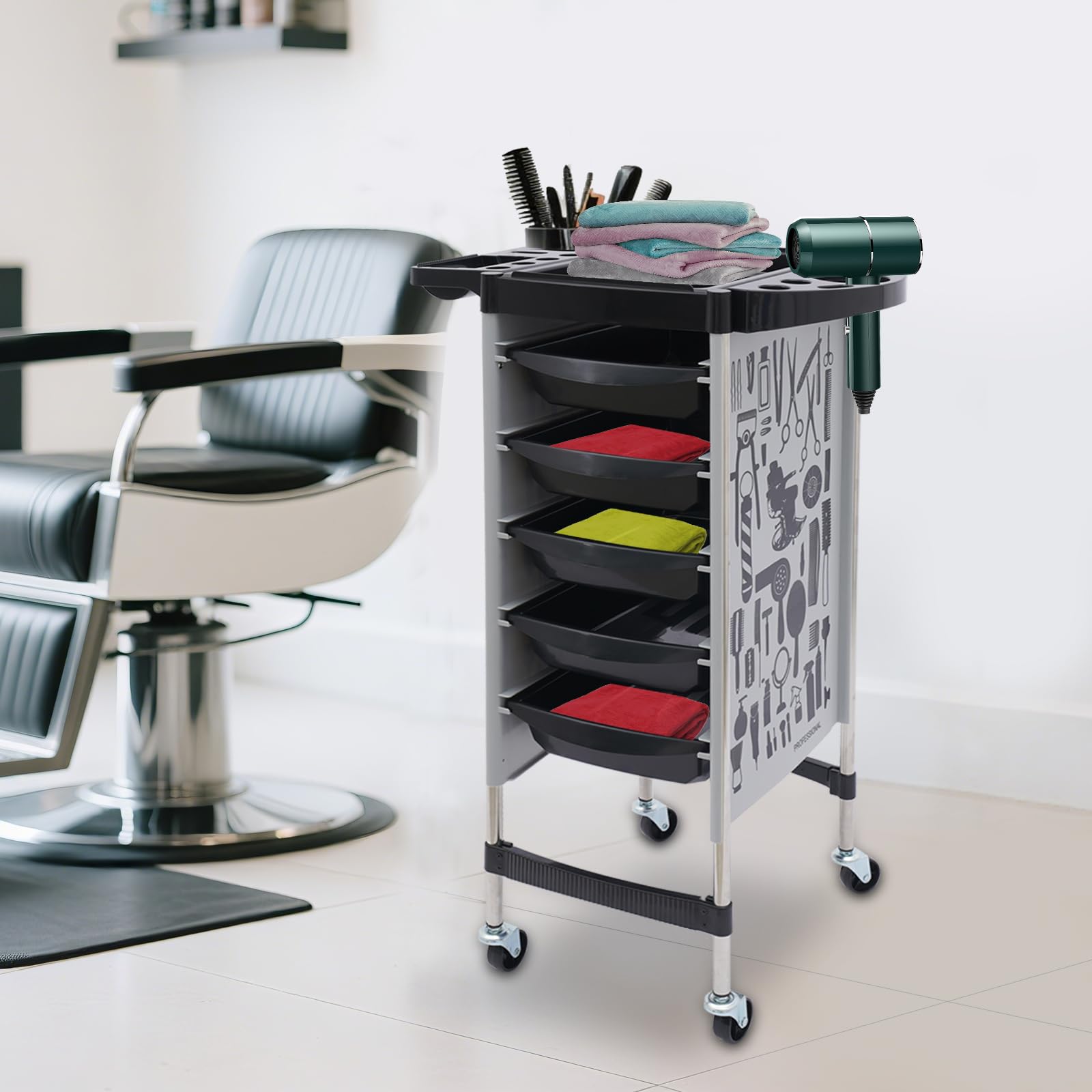 Profi Kosmetikwagen Salon Rollwagen 5 ausziehbare Schubladen Universalrädern Friseurwagen Weiß