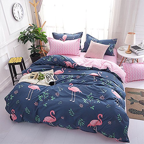 DOTBUY Juego de Funda de Edredón, 3 Piezas Funda Nórdica Microfibra Juego de Cama Cremallera Funda de Almohada (Cama 90-150x200cm, Flamenco) Cover