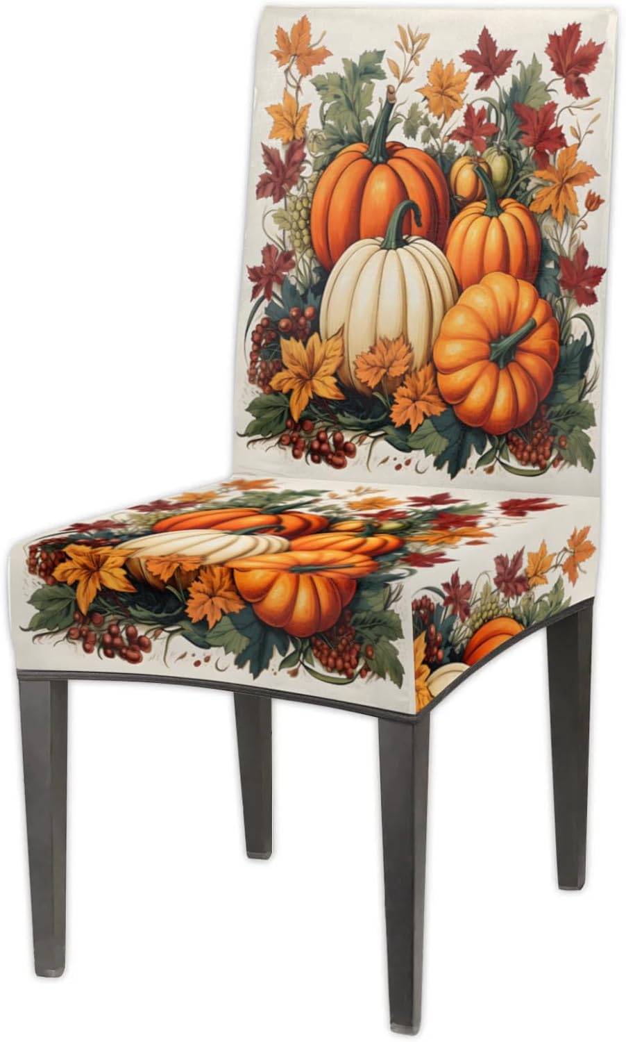 QsirBC Pumpkin Maple Leaf Fall Stretch Dining Room Chair Covers Set of 4 Chair Slipcovers Removable Washable Kitchen Seat Covers Chair Protectors for Hotel Party Wedding
