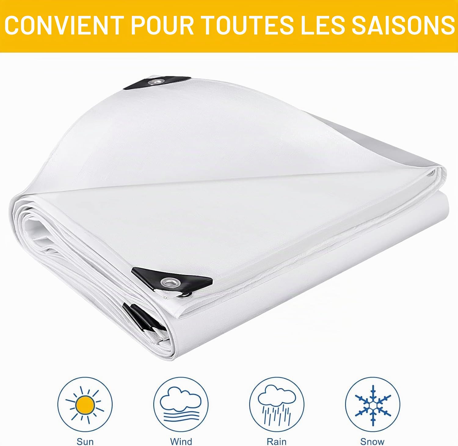 Laneetal Bâche Renforcée Anti-UV 180g/m² 4x5m Blanc