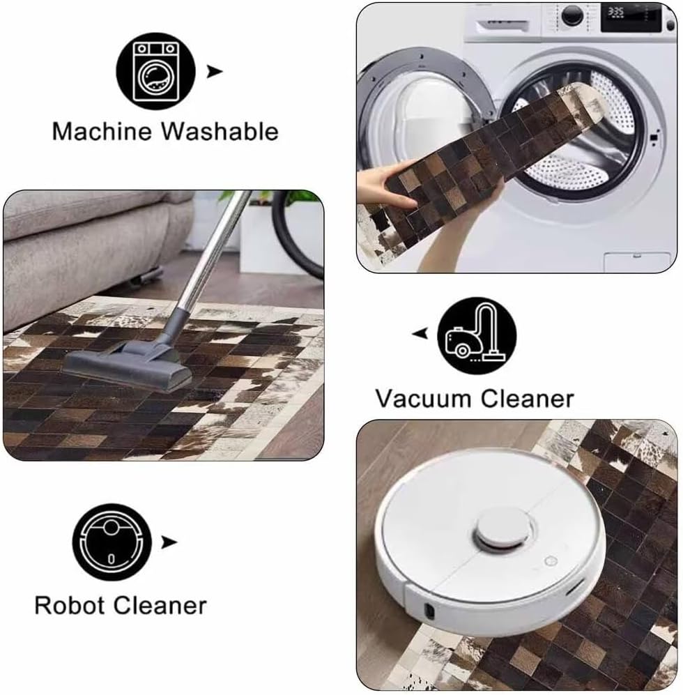 Grey and White Western Cowhide Area Rug 2'x3'Abstract Modern Area Rug for Hallway Non-Slip Rustic Lodge Highland Cow Rugs Couch Decor Low Pile Brown Cow Plaid Print Carpet