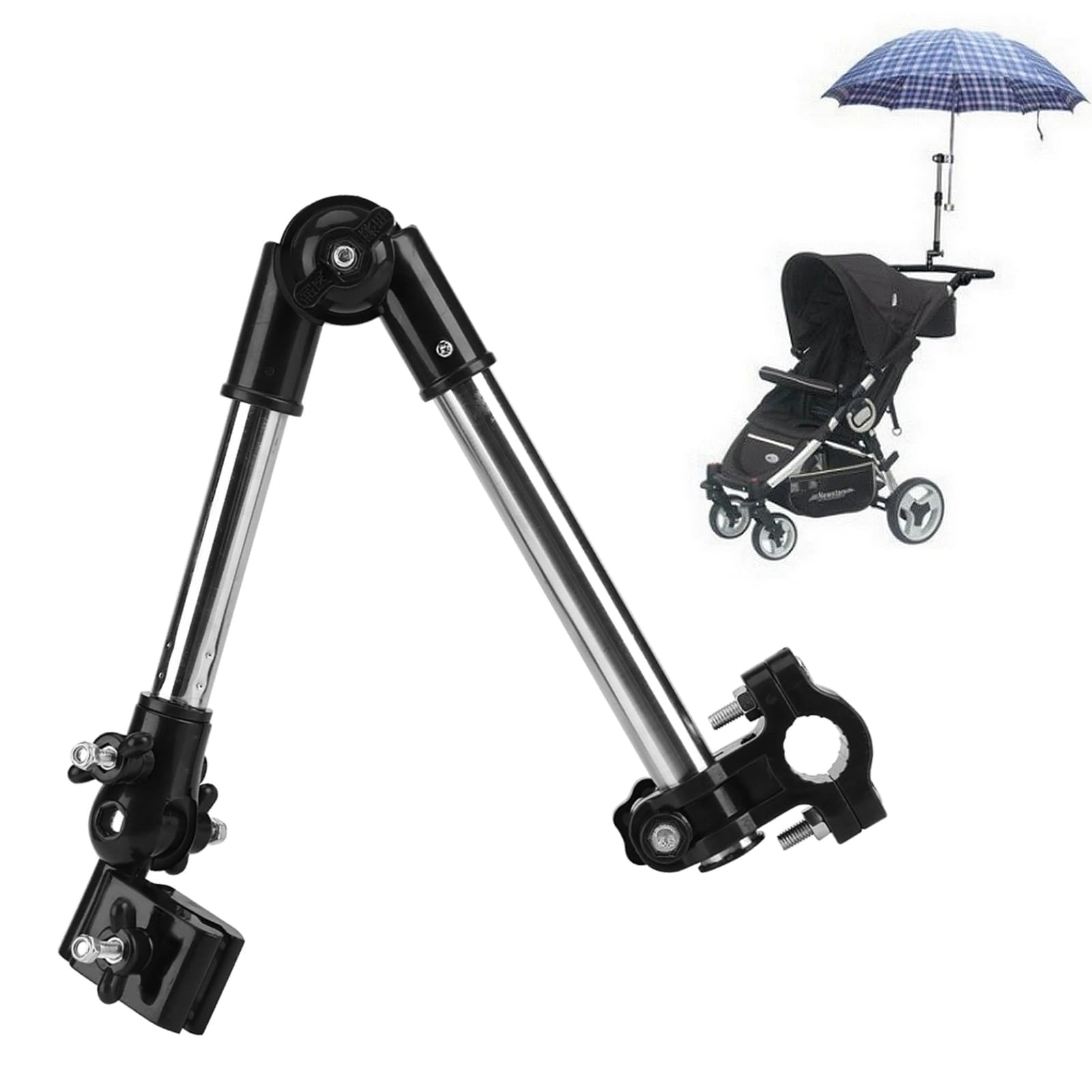 Porte-parapluie Réglable 360 Support Parapluie Réglable 360° Pour Vélo/fauteuil Roulant - Télescopique, Clip, Acier Inox Porte-parapluie Réglable 360 Support Parapluie Réglable 360° Pour Vélo/fauteuil Roulant - Télescopique, Clip, Acier Inox