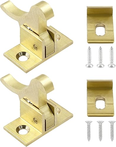 Miniatura 5 de Biaungdo 2 pestillos de latón para ventana, cierre de puerta de gabinete resistente con tornillos de montaje y destornillador para puertas de