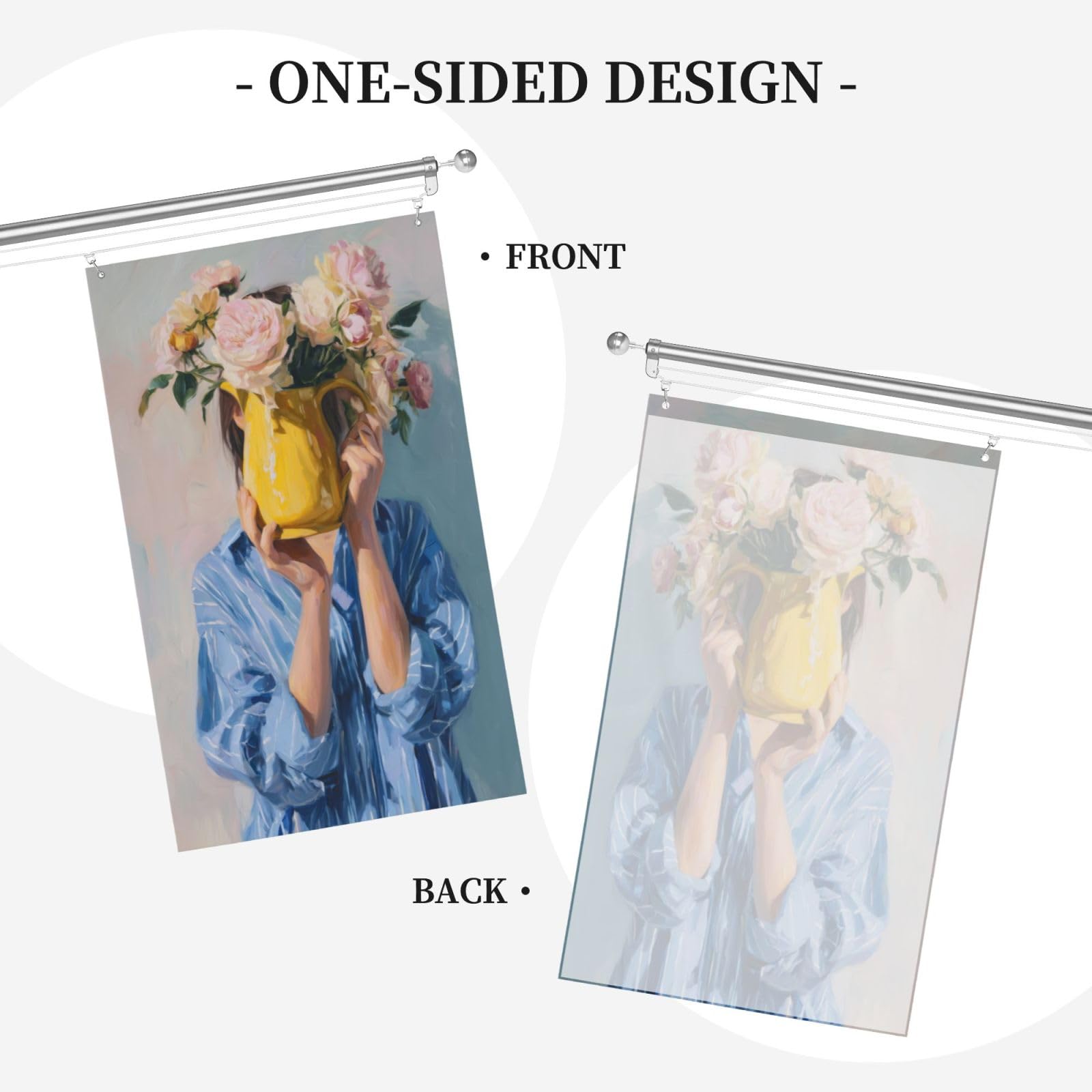 Blue Shirt Woman Yellow Flower Vase Yard House Flags,3x5 Ft Season Greeting Banner With Grommets Indoor Outdoor Party Home Decorations