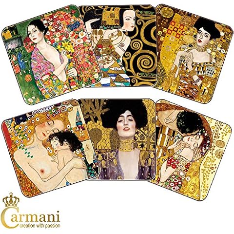 CARMANI - Set of 6 Cork pad/Coaster Assorted by Gustav Klimt Mixed Paintings Cover