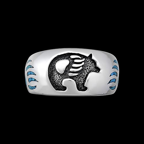 Miniatura 6 de 925 Sterling Silver Turquoise Bear Spirit Ring, Detailed Bear Paw Design, Handmade Gemstone Nature Band, Handcrafted Animal Birthstone Jewelry (12)