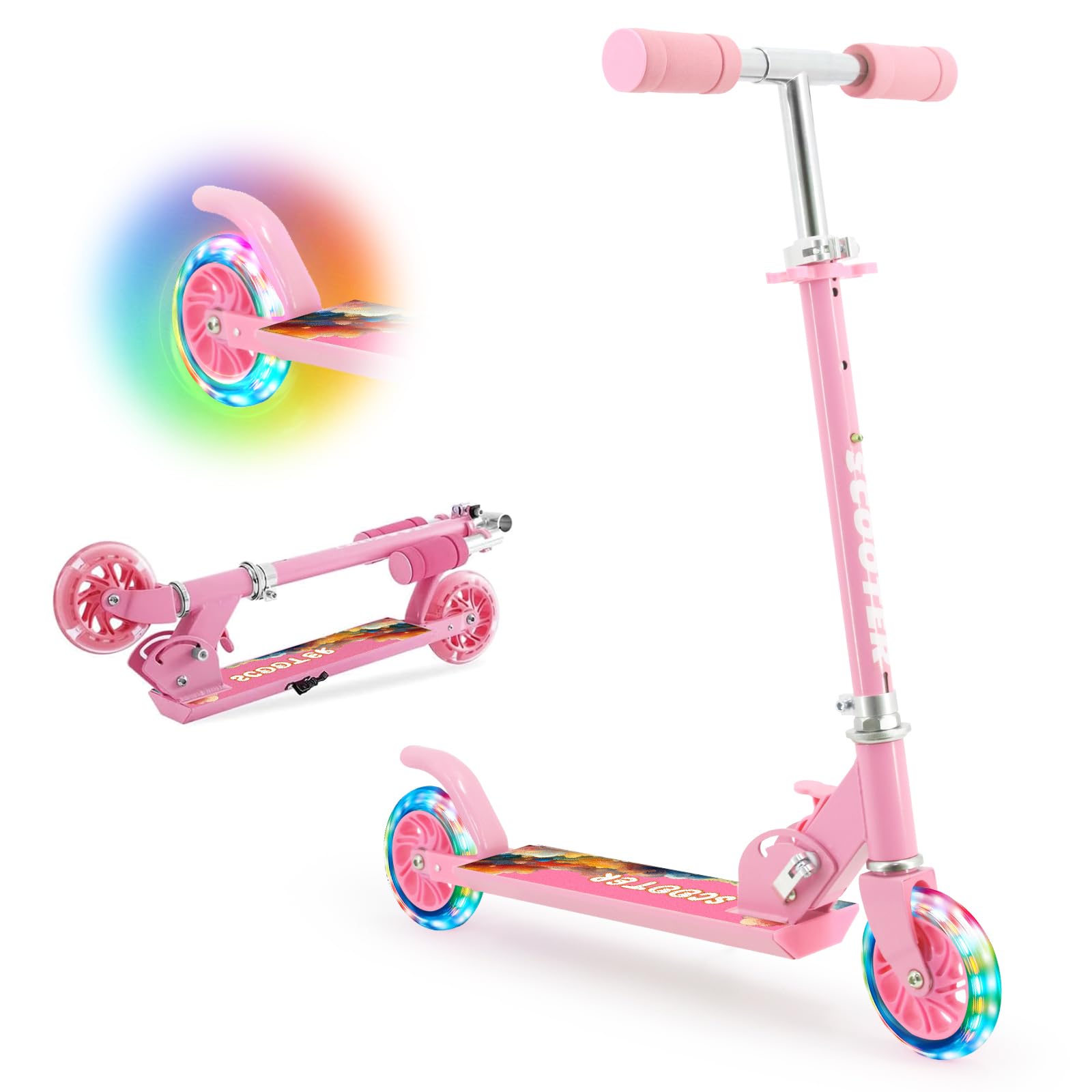 Patinete plegable para niños de 6 años con ruedas LED, patinete para niños a partir de 3 – 10 años, plegable para niños y niñas