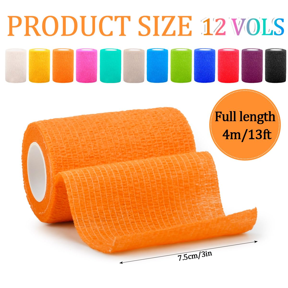 12 Rollos 7.5cm x 4m Venda Elastica Adhesiva, Venda Elastica Deportiva, Venda Cohesiva Envoltura, Venda Cohesiva Autoadhesivas, Vendaje Elástico Transpirable para Muñeca Pies Mascota