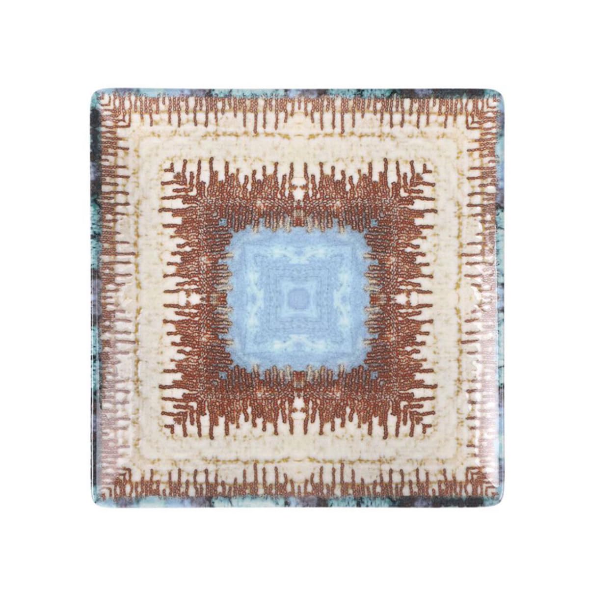 Set de 24 assiettes carrés MINAS en porcelaine avec motifs, plat à pain salades desserts - Dimensions : 16 x 16 x 2 cm