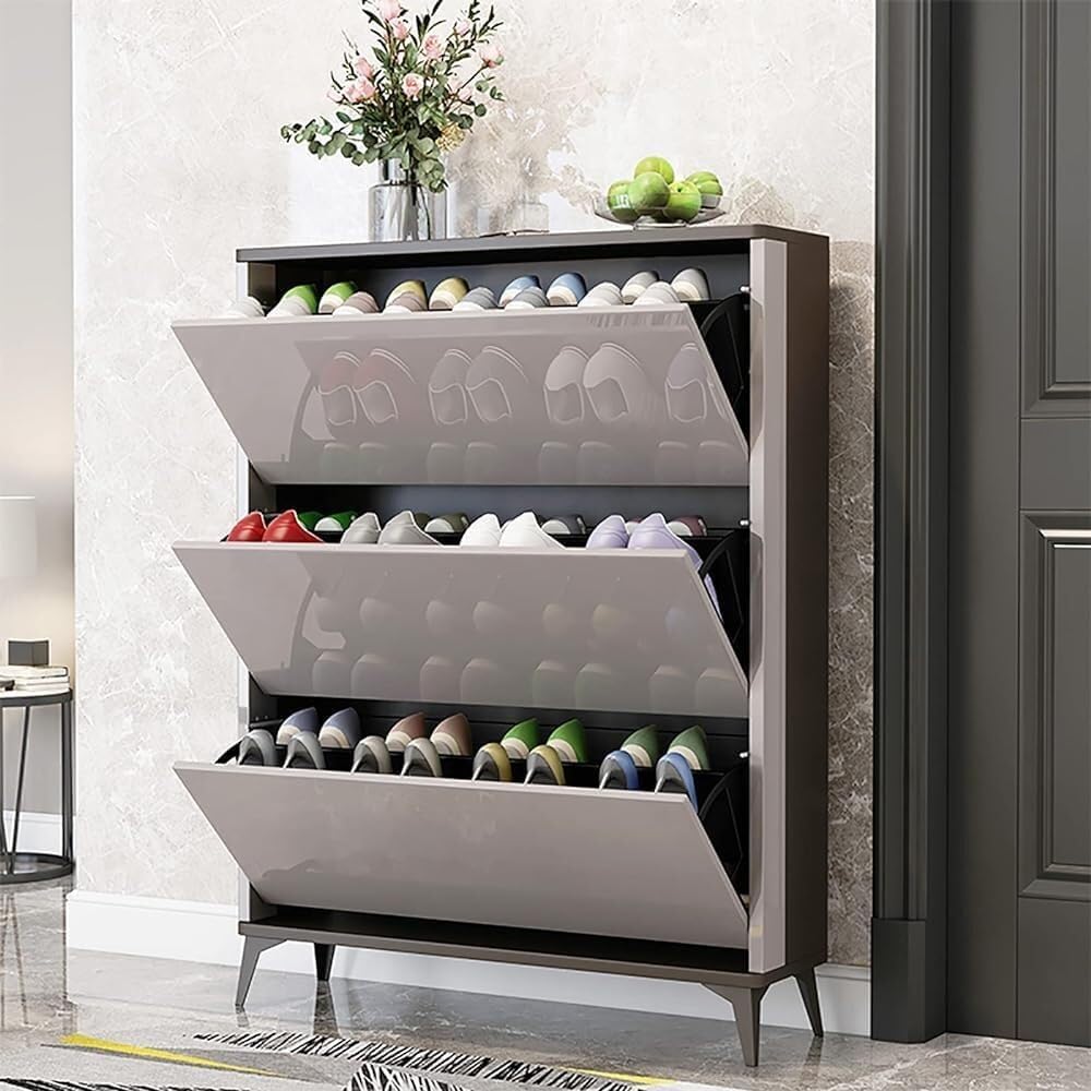 Pull Out Shoe Rack Rotating Shoe Cabinet Cabiner Rotate Rotating Shoe Storage Rack for Wardrobes Retractable，Shoe Cabinet with Hidden Storage - Touch to Open Organizer - Double Layer Entrywa