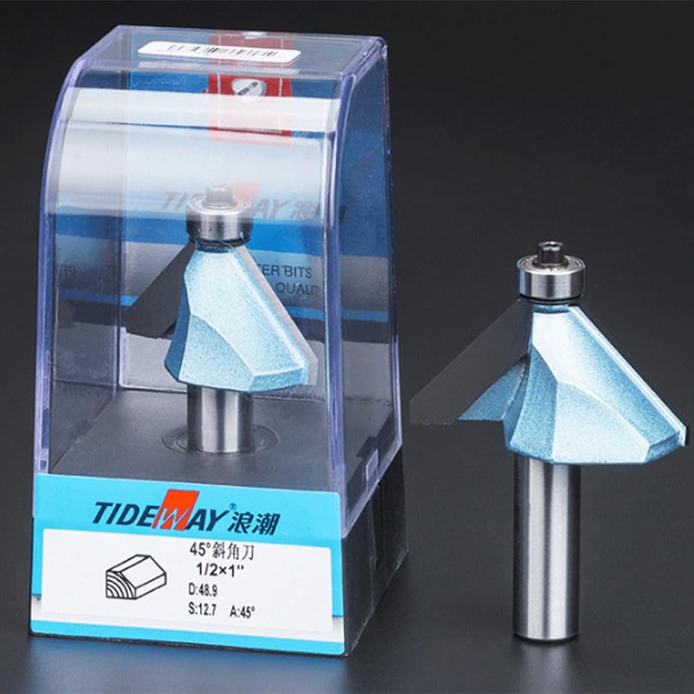 1/2" x 2", set di punte smussate per router con altezza di taglio di 45 gradi, frese per bordi in metallo duro per la lavorazione del legno, 1/2 o 1/4 gambo