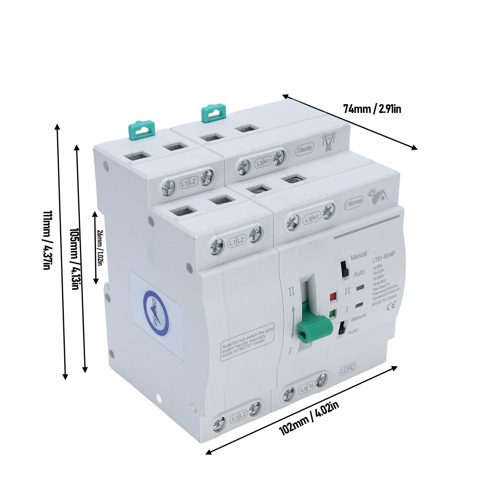 Kadimendium Commutatore Automatico Doppia Potenza Seamless 63A per Impianto Elettrico Residenziale