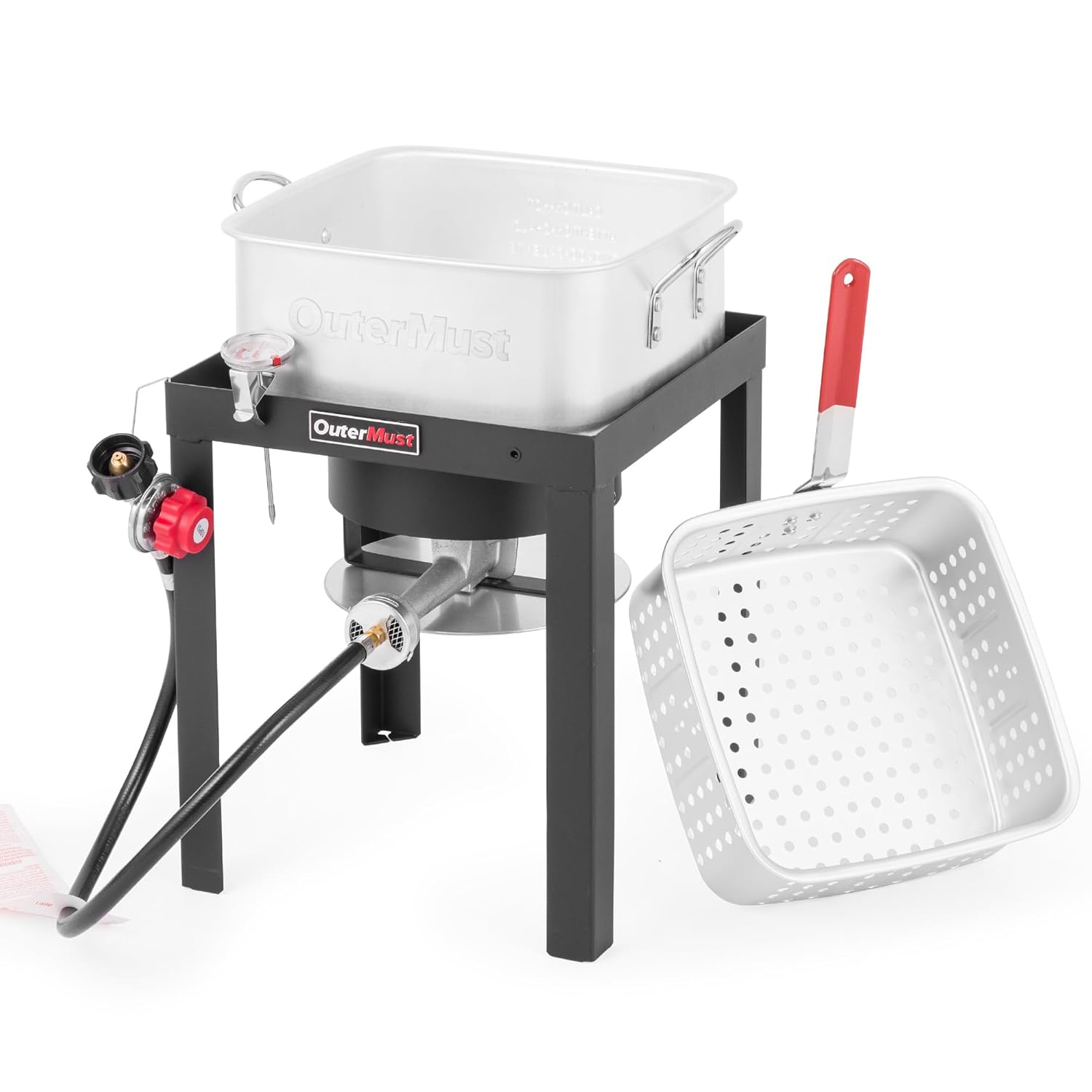 Outdoor Fish Fryer, 12 Qt. Outdoor Fryer Pot and Inner Basket with Gas Burner for Outdoor Cooking, Ideal for Frying Fish, Chicken Wings, French Fries, 50,000 BTU