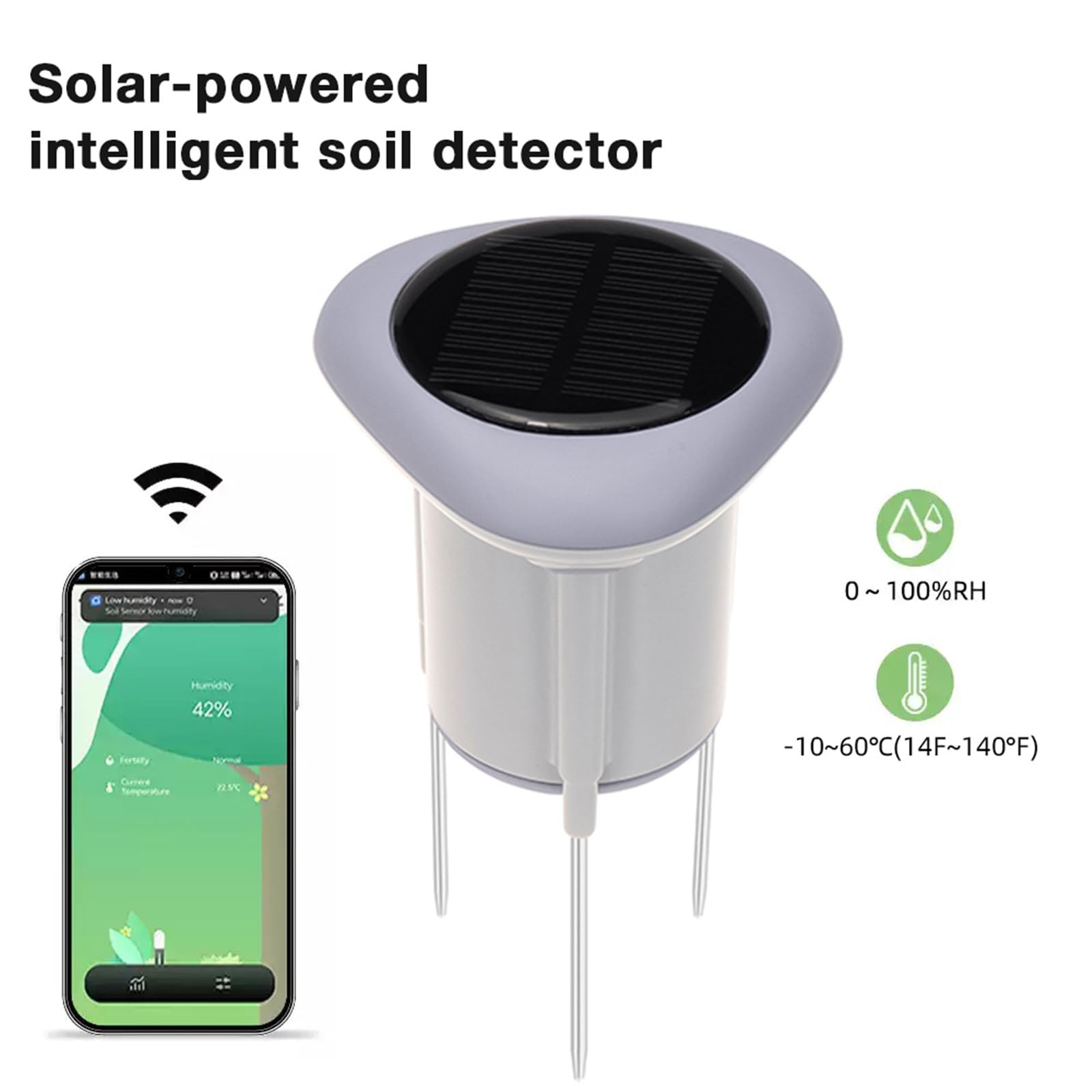 Sensores de temperatura del suelo de energía solar, monitor de plantas, seguimiento de datos en tiempo real, jardinería interior y exterior, higrómetro inteligente de suelo