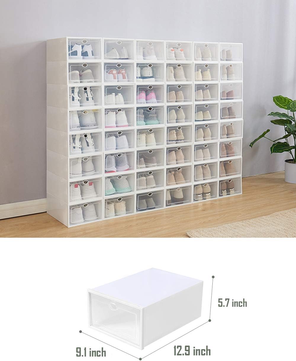 Shoe Storage Boxes Clear Plastic Stackable Shoe Organizer 12 Pack (Black)