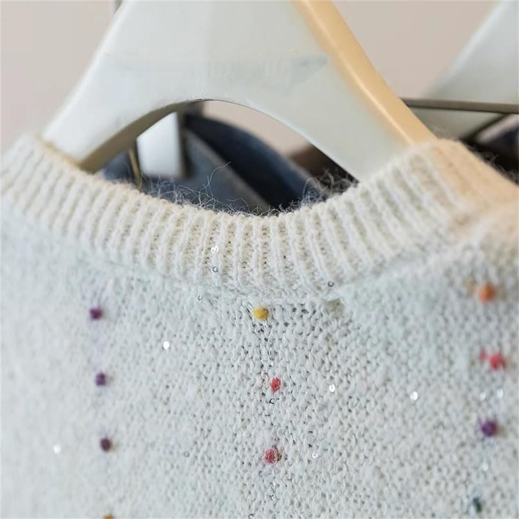 Women's Fall Winter Casual Solid Color V Neck Loose Knit Sweater Crochet Top