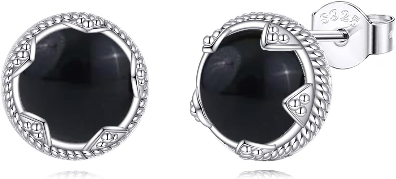 Moonstone/Turquoise/Larimar/Black Onyx/Moss Agate/Jade Stud Earrings Sterling Silver Natural Gemstone Jewelry Gifts for Women