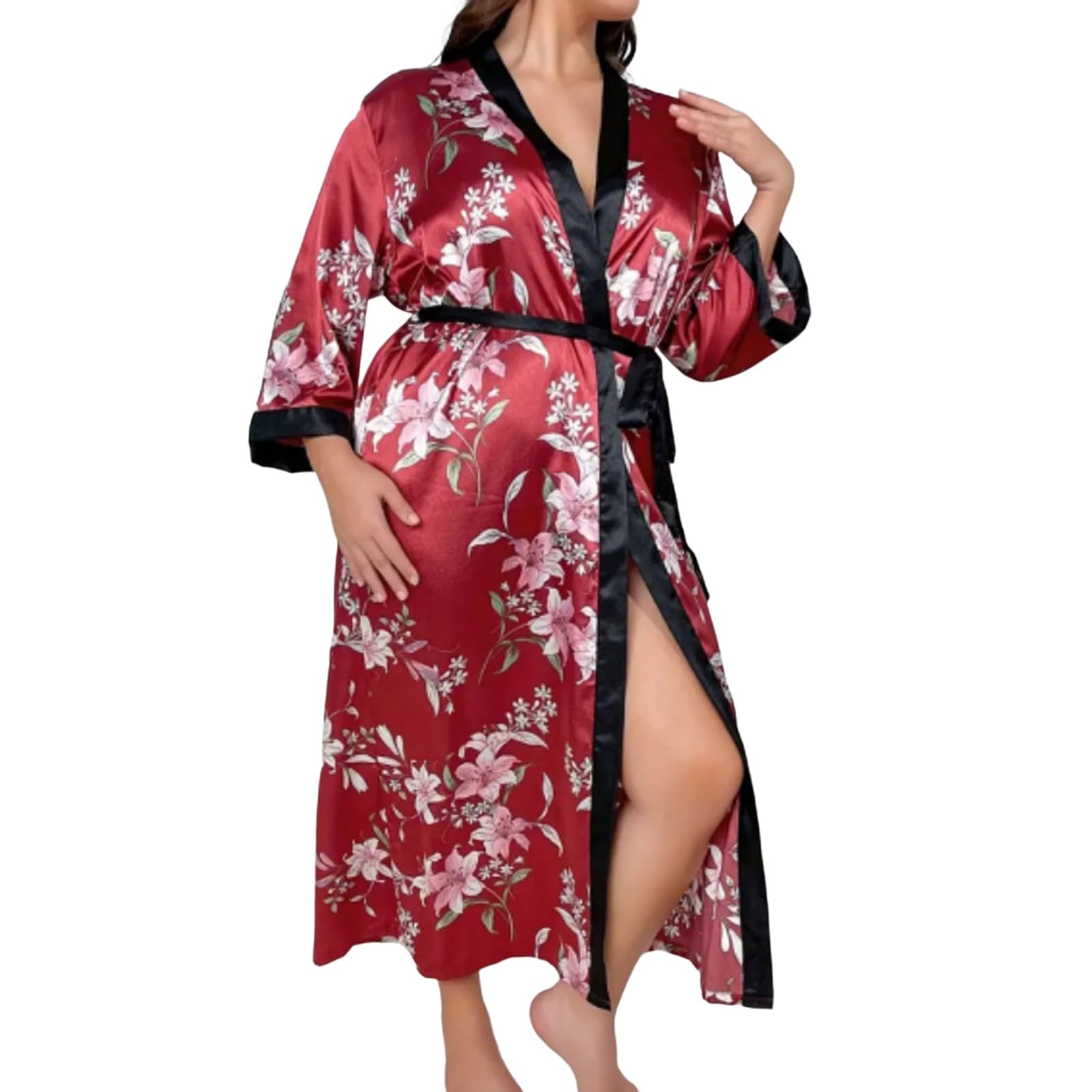 Generic Mujer Pijamas para Kimono Elegante Corta Albornoz de Mujer a la Moda con Cuello en V de Seda Suelta y Relajada, cárdigan de casa para Mujer, camisón con Cordones Camisones De