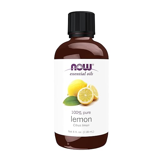 NOW Essential Oils, Lemon Oil, Cheerful Aromatherapy Scent, Cold Pressed, 100% Pure, Vegan, Child Resistant Cap, 4-Ounce
