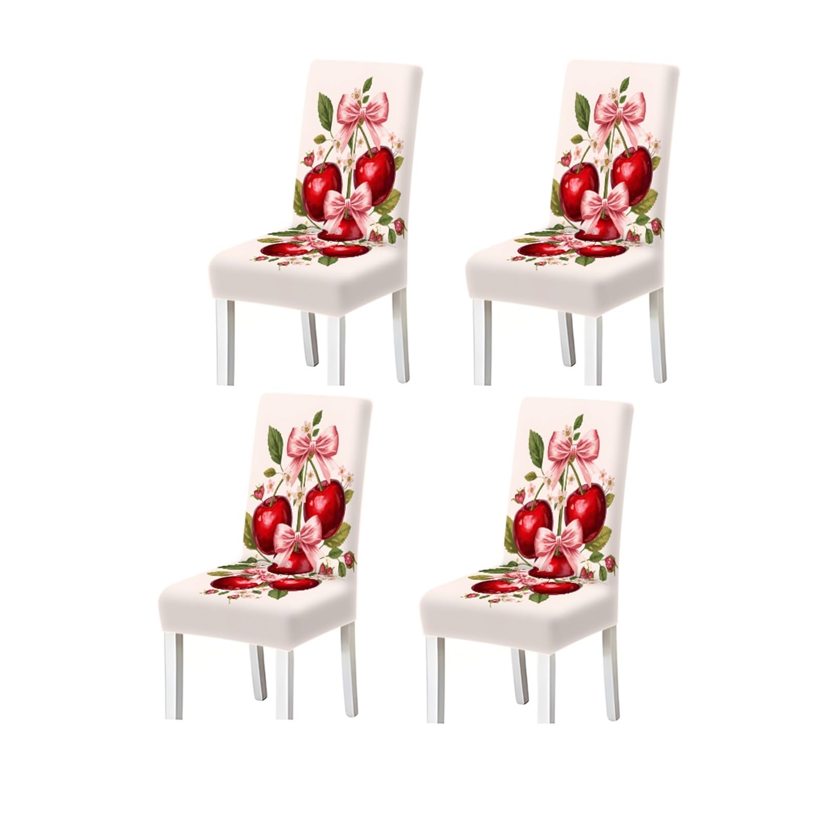 BOSUYBN Cherry Bow Print Dining Chair Covers Set Of 2/4/6, Stretch Slipcovers For Kitchen Dining Room Furniture Protectors for Home Dining Room(4PCSChair cover)