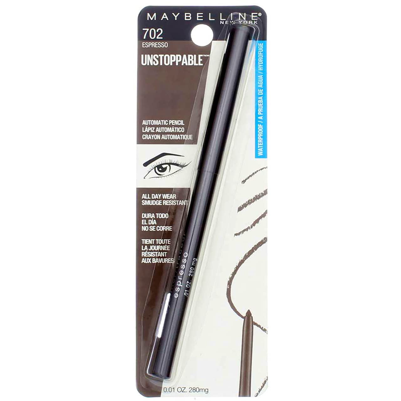 Maybelline Unstoppable Unstoppable Smudge-Proof Eyeliner Waterproof Espresso 702 0 01 oz Pack of 2