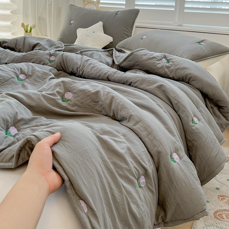 Odot Coverless Duvet 4.5 Tog for Single Double King Size, Summer Quilted Duvet Throw Blanket for Sofa Bed, Soft Lightweight Bedspreads Bed Coverlet Throw (Gray,100x150cm)