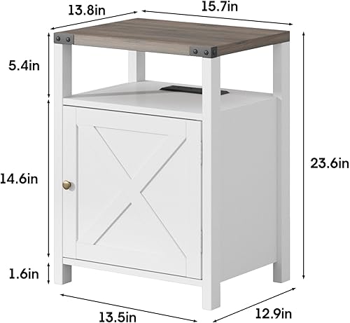 Miniatura 3 de Fameill Nightstands Set of 2, Night Stand with Charging Station, Bed Side Table with Storage Cabinet, Farmhouse End Table for Living Room with USB