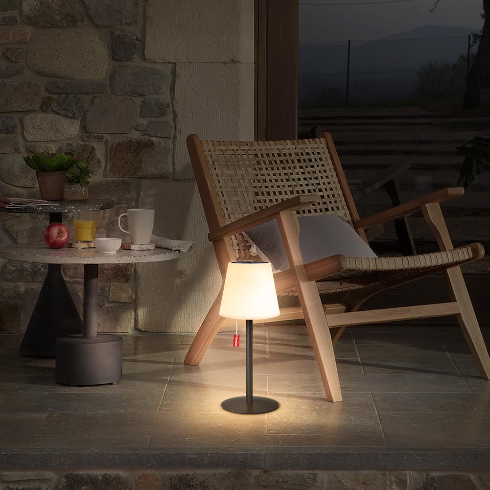 MALUX Solar Tischlampe Outdoor Warmweiß Zugschalter Solare Aufladung & USB-Ladung Fernbedienung Tischlampe Akku 8 Farben Solar Tischleuchte Outdoor Wasserdicht IP54 für Garten Wohnzimmer Terrasse