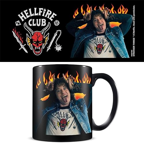 Taza de cerámica negra de 11 onzas, diseño de Stranger Things (Eddie Hellfire Design), taza de café y regalos de Stranger Things, mercancía oficial