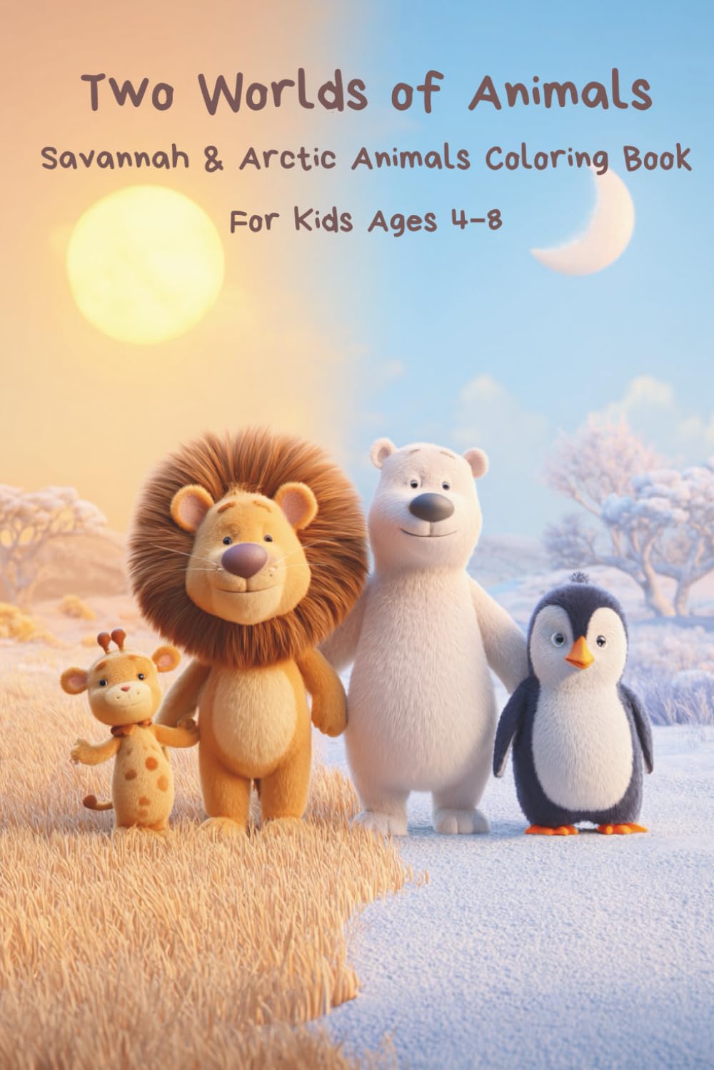 Two Worlds of Animals Savannah and Arctic Animals Coloring Book for Kids Ages 4–8: A Coloring Book Featuring Animals from the Savannah and the Arctic