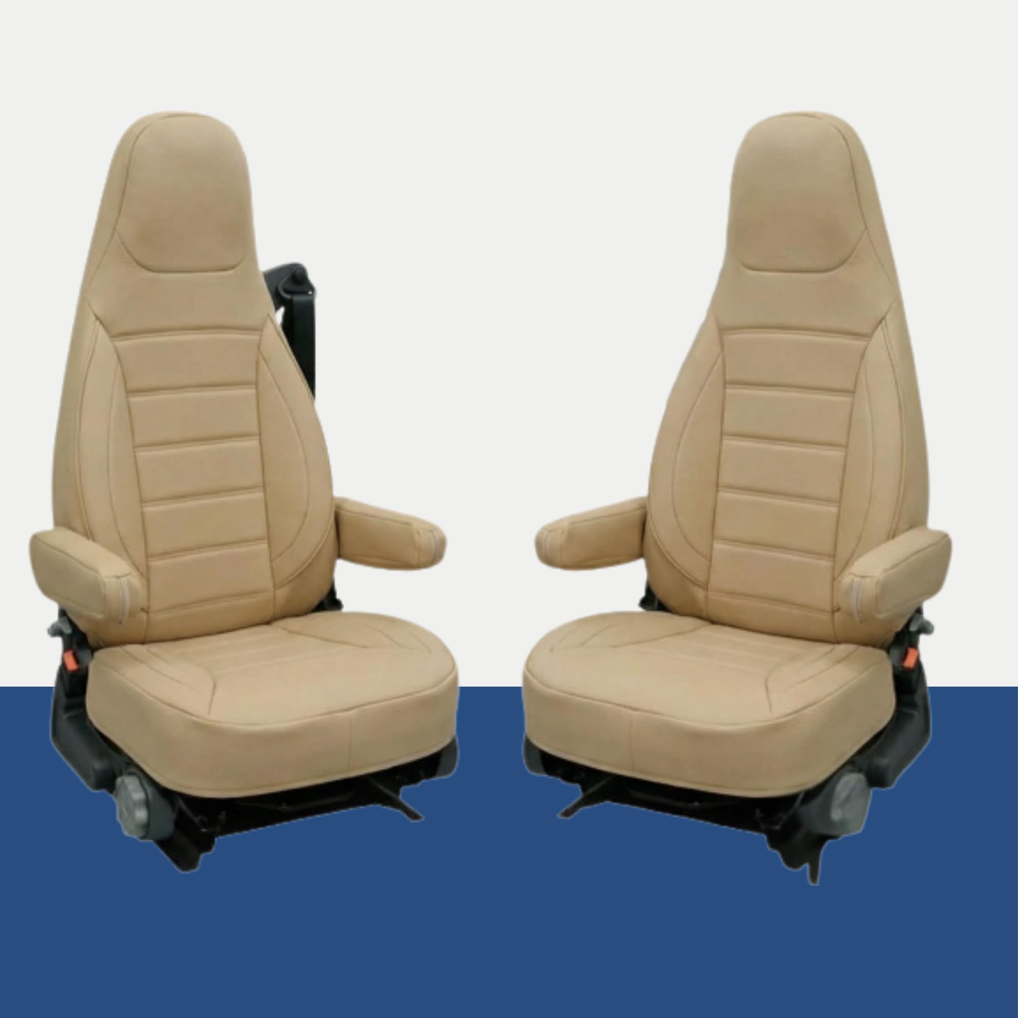 Lot de 2 housses de siège compatibles avec sièges de camping-car Aguti GIS Liner & Milan avec housses d'accoudoir, compatibles avec Pössl, Knaus, Adria, Carthago, etc. (beige)