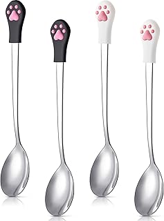4 Pieces Dog Cat Spoon Pet Food Can Spoon Stainless Steel Pet Food Spoon Cat Claw Spoon for Dog and Cat Food Can, White and Black