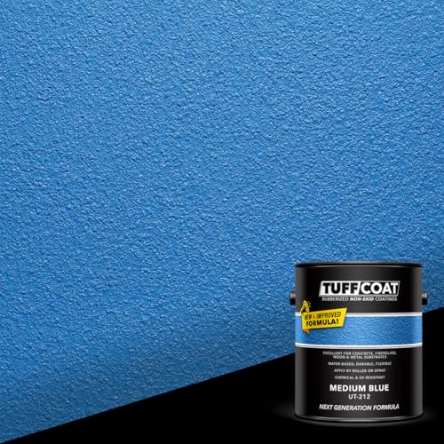 Image of Tuff Coat Medium Texture Rubberized Non-Skid Deck Coating - Textured Non-Slip Safety Surface for Pool Decks, Docks, Boat Ramps, Patios, Walkways & High-Traffic Areas (UT-212 Medium Blue-5-gallon)