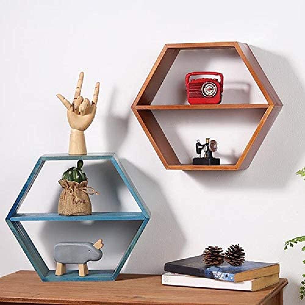 Mensola da parete esagonale creativa, mensole galleggianti, mensole artistiche retrò, scatola portaoggetti da parete in legno massello a forma di diamante, decorazione per la casa, per camera da letto