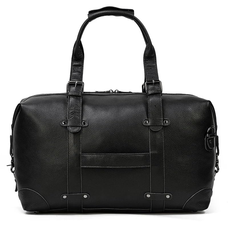 Leather Travel Bag for Man Vintage Leather Big Capacity Travel Duffel Male Business Handbag Carry on Luggage Bag (Svart 50cm*23cm*29cm) (Svart 50cm*23cm*29cm)3