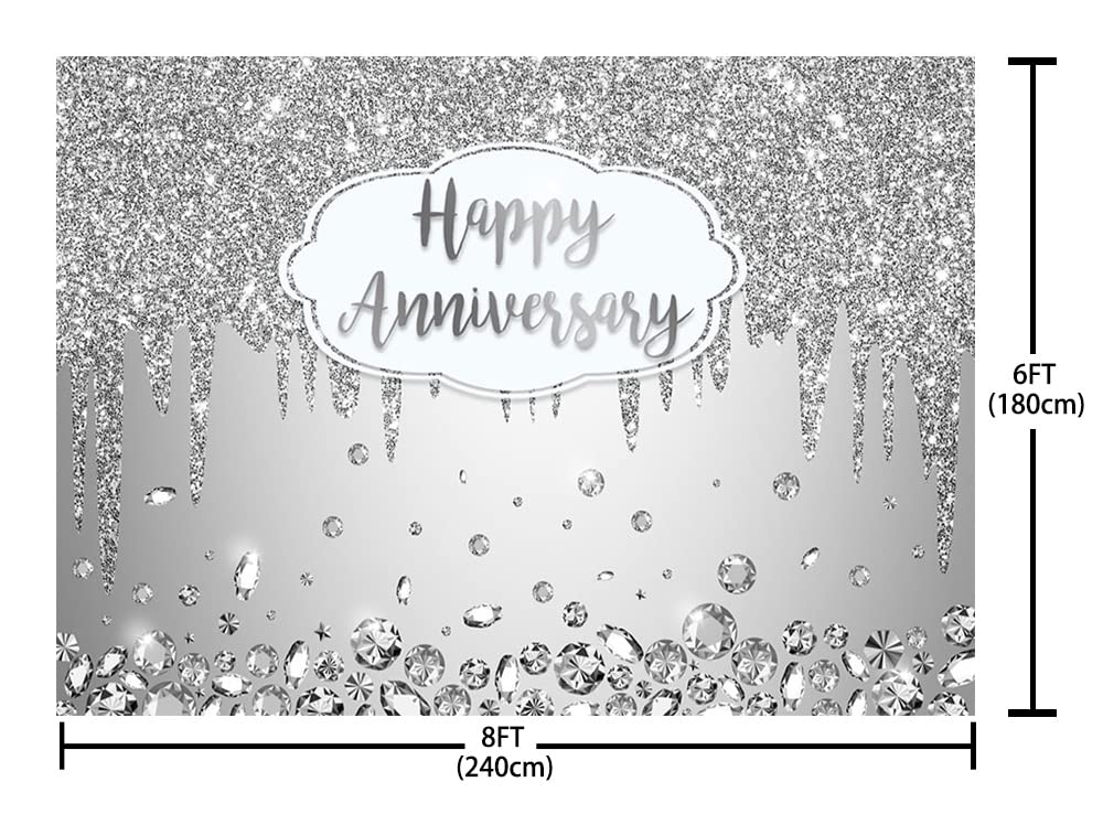 AIBIIN Telón de fondo de 2,4 x 1,8 m con cristales de purpurina plateados, fondo de fotografía para felicitaciones a bodas, aniversarios, fiestas, carteles para fotos